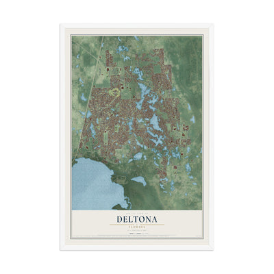 Deltona, Florida map print, 12" x 18" W/ White Ayous Wood Frame mockup