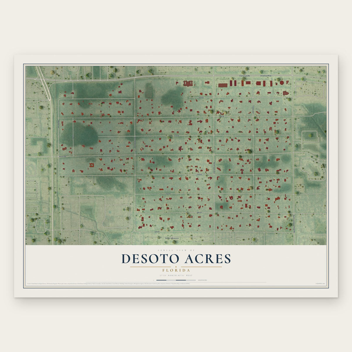 Desoto Acres, Florida map print, the full design