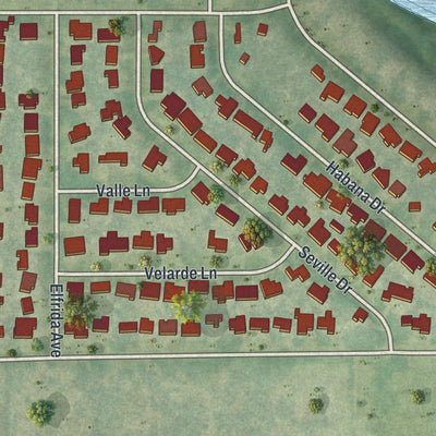 Close-up of the map of Desoto Lakes, Florida print showing street and building detail