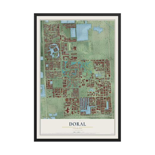 Map of Doral, Florida, 12 x 18 inch print in a black wood frame