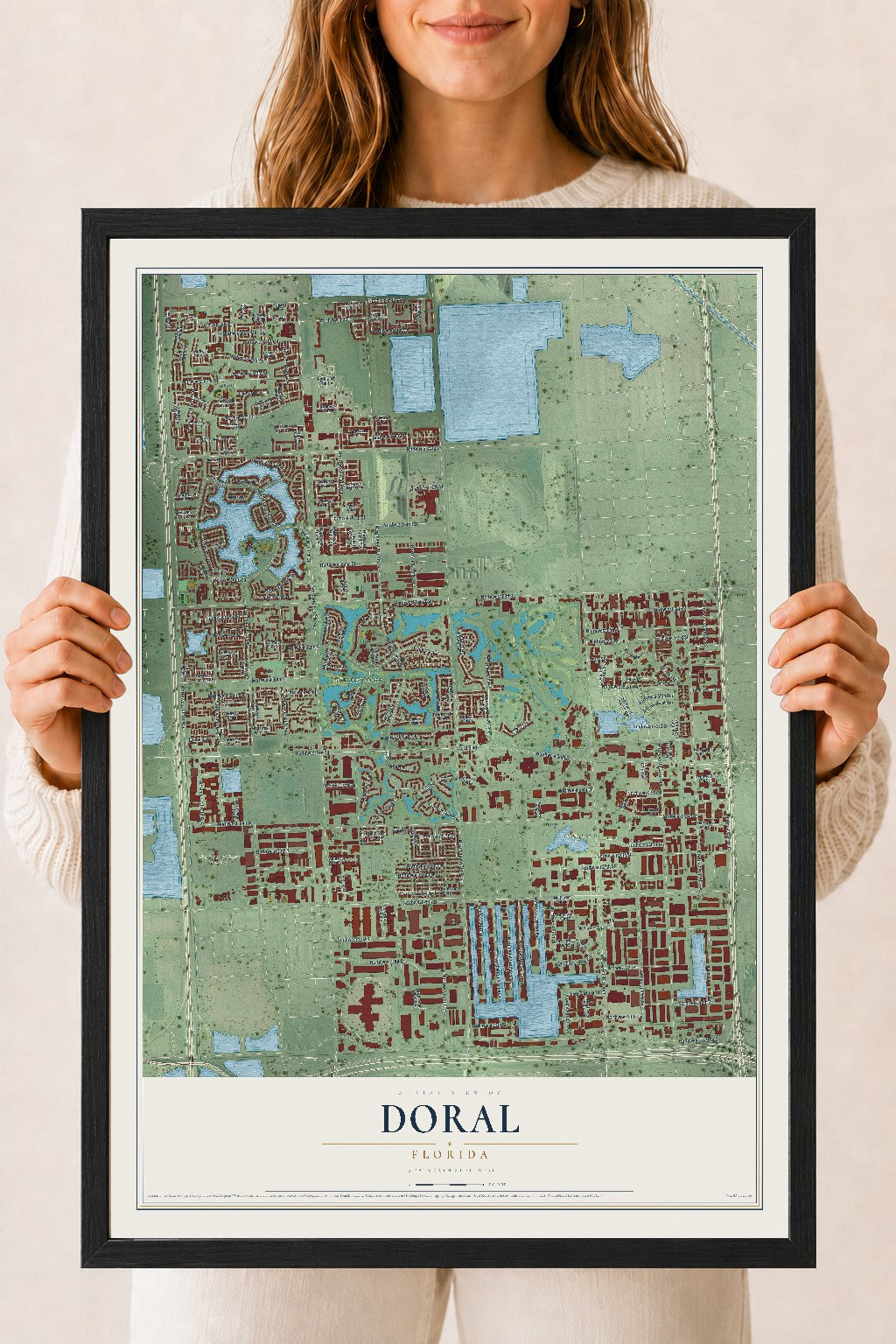Doral, Florida map print, 18" x 24" W/ Black Ayous Wood Frame mockup