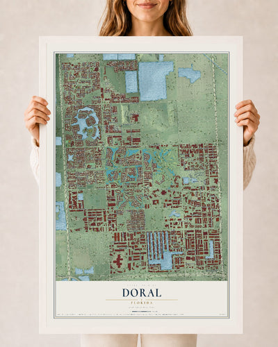 Doral, Florida map print, 24" x 36" W/ White Ayous Wood Frame mockup