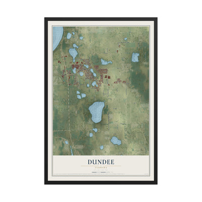 Dundee, Florida map print, 12" x 18" W/ Black Ayous Wood Frame mockup