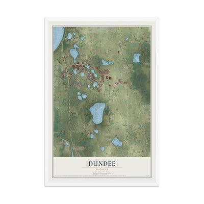 Dundee, Florida map print, 12" x 18" W/ White Ayous Wood Frame mockup