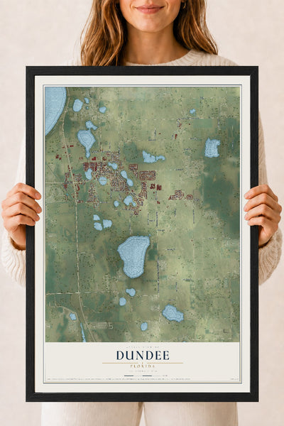 Dundee, Florida map print, 18" x 24" W/ Black Ayous Wood Frame mockup
