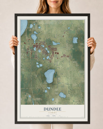 Dundee, Florida map print, 24" x 36" W/ Black Ayous Wood Frame mockup