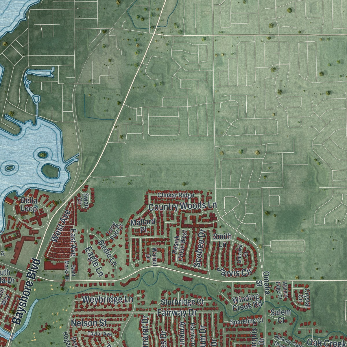 Close-up 2 of the Dunedin, Florida map artwork