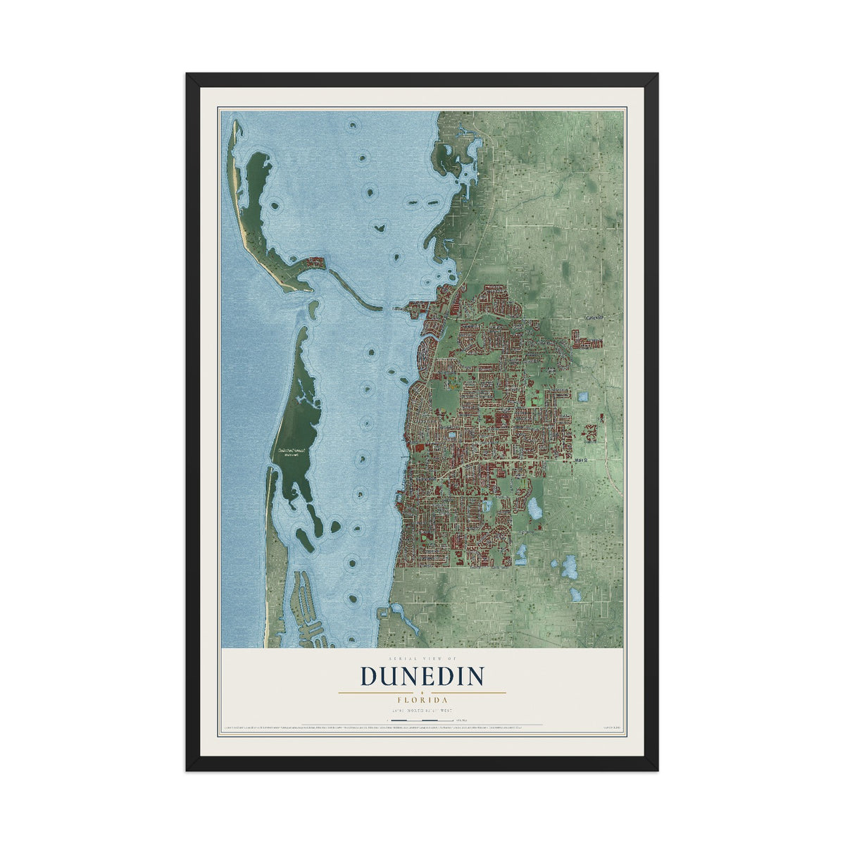 Dunedin, Florida map print, 12" x 18" W/ Black Ayous Wood Frame mockup