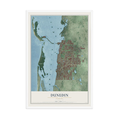 Dunedin, Florida map print, 12" x 18" W/ White Ayous Wood Frame mockup