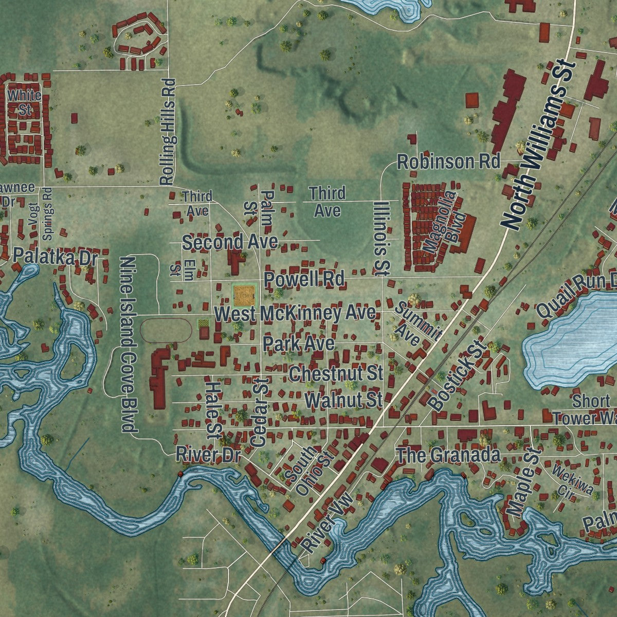 Close-up 1 of the Dunnellon, Florida map artwork
