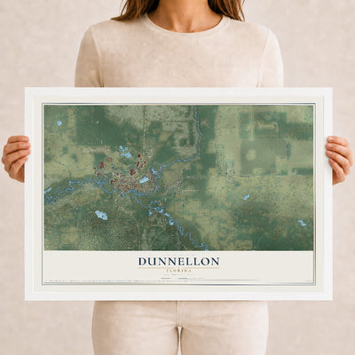Dunnellon, Florida map print, 12" x 18" W/ White Ayous Wood Frame mockup
