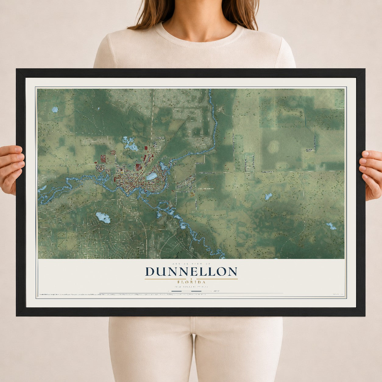Dunnellon, Florida map print, 18" x 24" W/ Black Ayous Wood Frame mockup