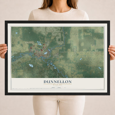 Dunnellon, Florida map print, 18" x 24" W/ Black Ayous Wood Frame mockup