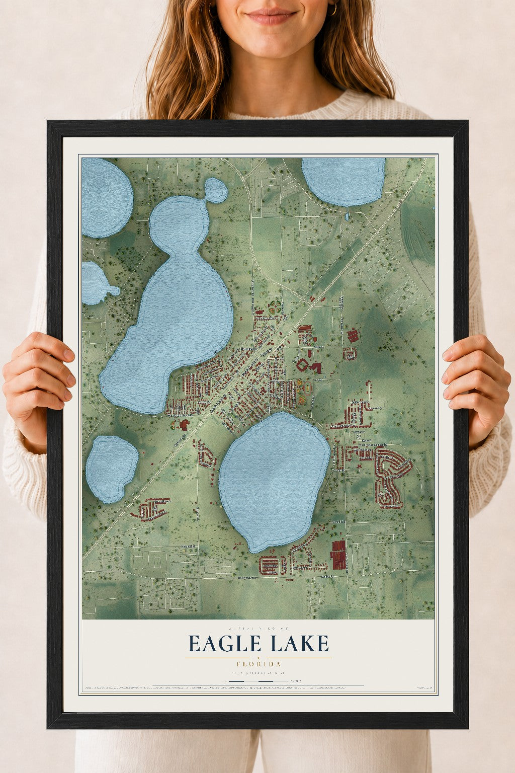 Eagle Lake, Florida map print, 18" x 24" W/ Black Ayous Wood Frame mockup