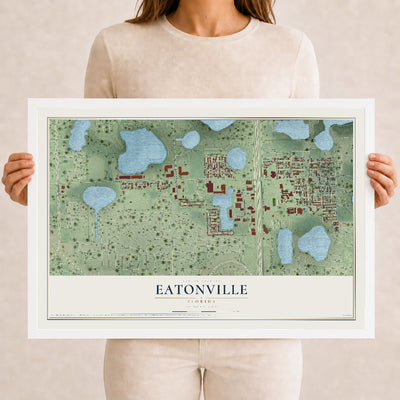 Eatonville, Florida map print, 12" x 18" W/ White Ayous Wood Frame mockup
