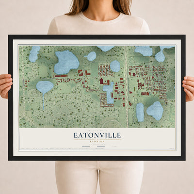 Eatonville, Florida map print, 18" x 24" W/ Black Ayous Wood Frame mockup