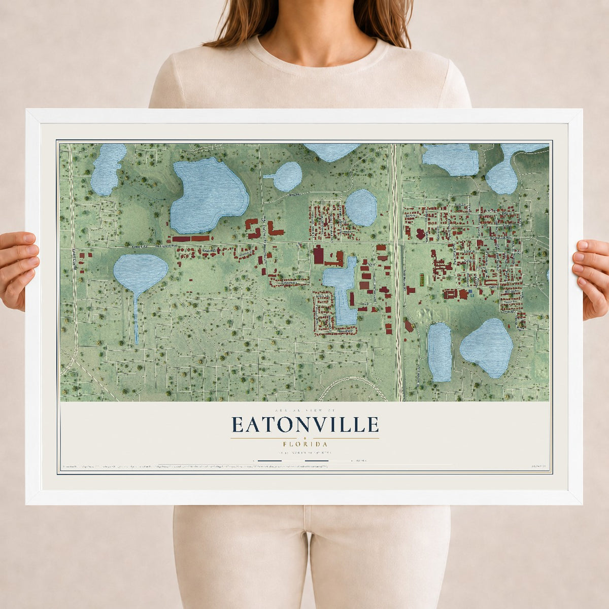 Eatonville, Florida map print, 18" x 24" W/ White Ayous Wood Frame mockup