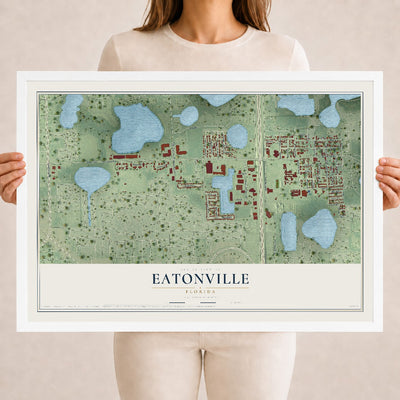 Eatonville, Florida map print, 18" x 24" W/ White Ayous Wood Frame mockup