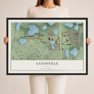 Eatonville, Florida map print, 24" x 36" W/ Black Ayous Wood Frame mockup