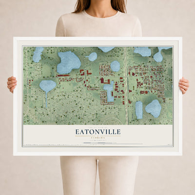 Eatonville, Florida map print, 24" x 36" W/ White Ayous Wood Frame mockup