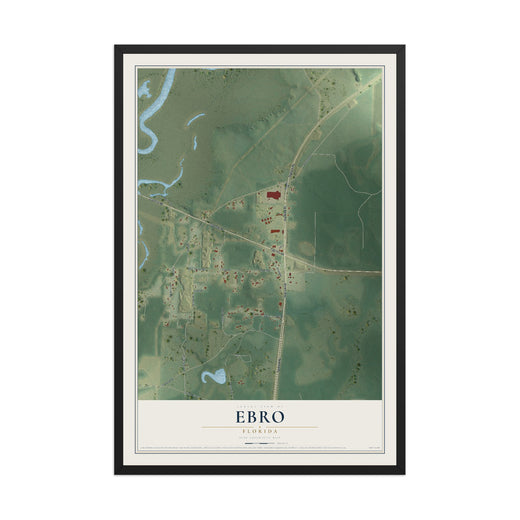 Map of Ebro, Florida, 12 x 18 inch print in a black wood frame