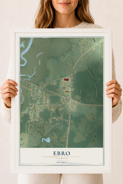 Ebro, Florida map print, 18" x 24" W/ White Ayous Wood Frame mockup