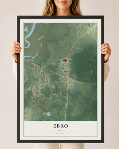 Ebro, Florida map print, 24" x 36" W/ Black Ayous Wood Frame mockup