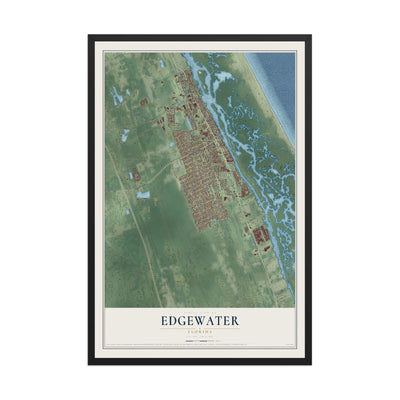 Edgewater, Florida map print, 12" x 18" W/ Black Ayous Wood Frame mockup
