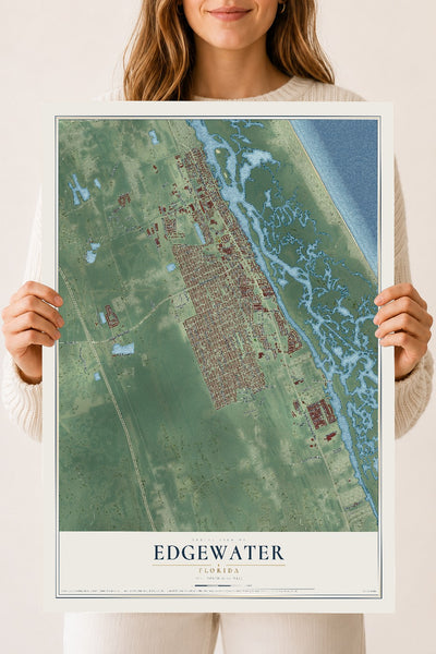 Edgewater, Florida map print, 18" x 24" Archival Matte Print mockup