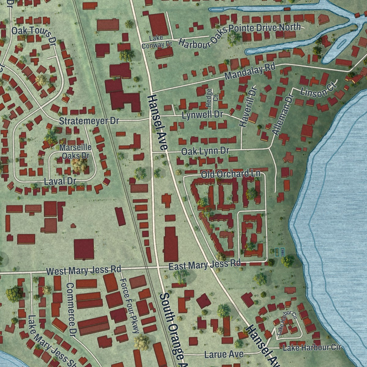 Close-up 1 of the Edgewood, Florida map artwork