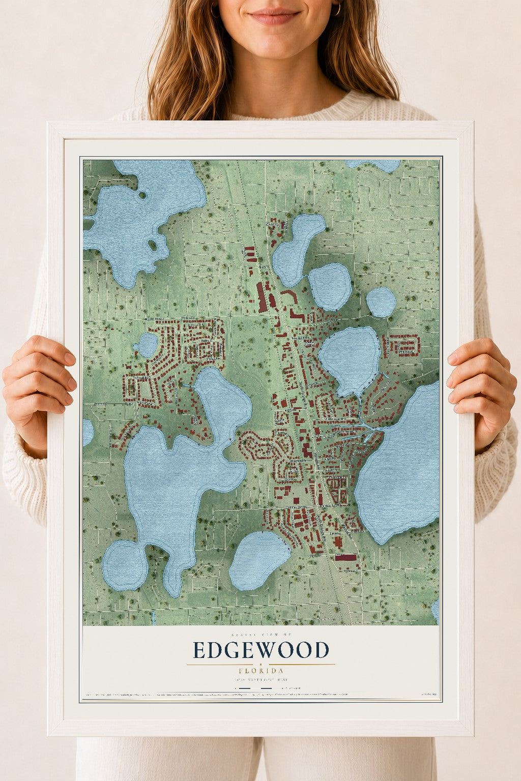 Edgewood, Florida map print, 18" x 24" W/ White Ayous Wood Frame mockup