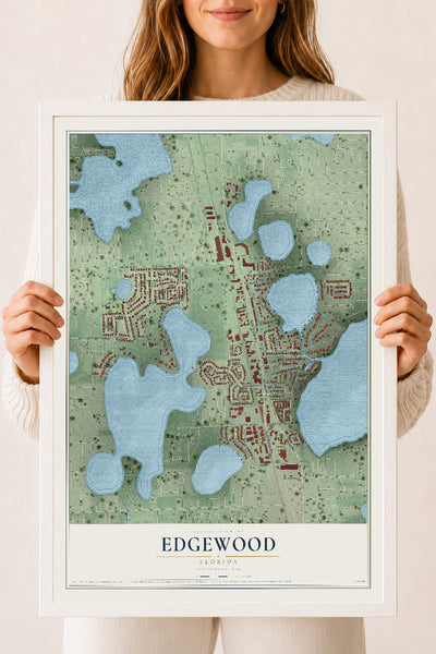 Edgewood, Florida map print, 18" x 24" W/ White Ayous Wood Frame mockup