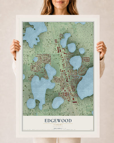 Edgewood, Florida map print, 24" x 36" W/ White Ayous Wood Frame mockup