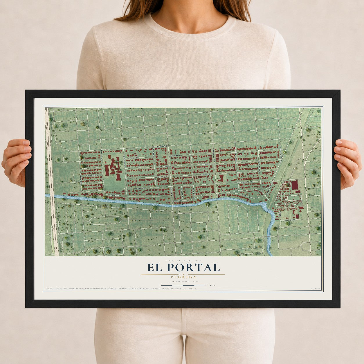 El Portal, Florida map print, 12" x 18" W/ Black Ayous Wood Frame mockup