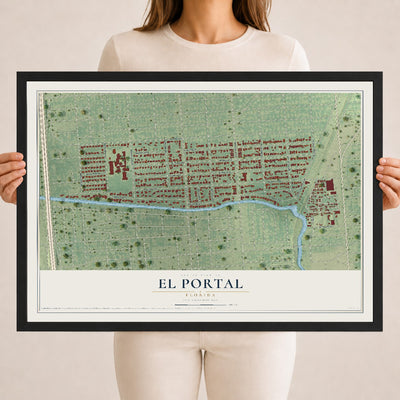 El Portal, Florida map print, 18" x 24" W/ Black Ayous Wood Frame mockup