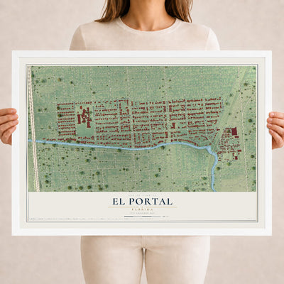 El Portal, Florida map print, 18" x 24" W/ White Ayous Wood Frame mockup