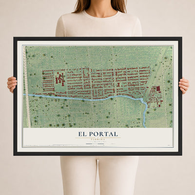 El Portal, Florida map print, 24" x 36" W/ Black Ayous Wood Frame mockup