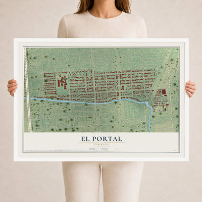 El Portal, Florida map print, 24" x 36" W/ White Ayous Wood Frame mockup