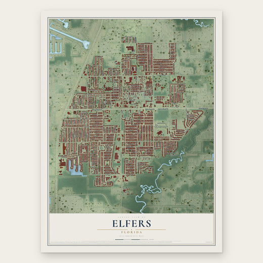 Elfers, Florida map print, the full design