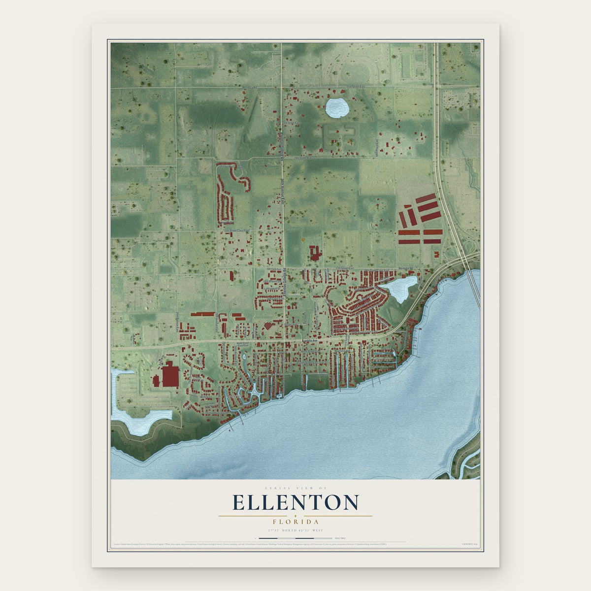 Ellenton, Florida map print, the full design
