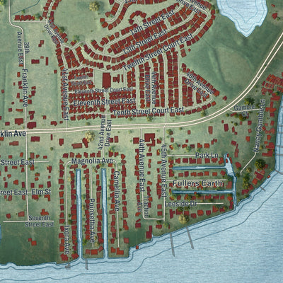 Close-up of the map of Ellenton, Florida print showing street and building detail