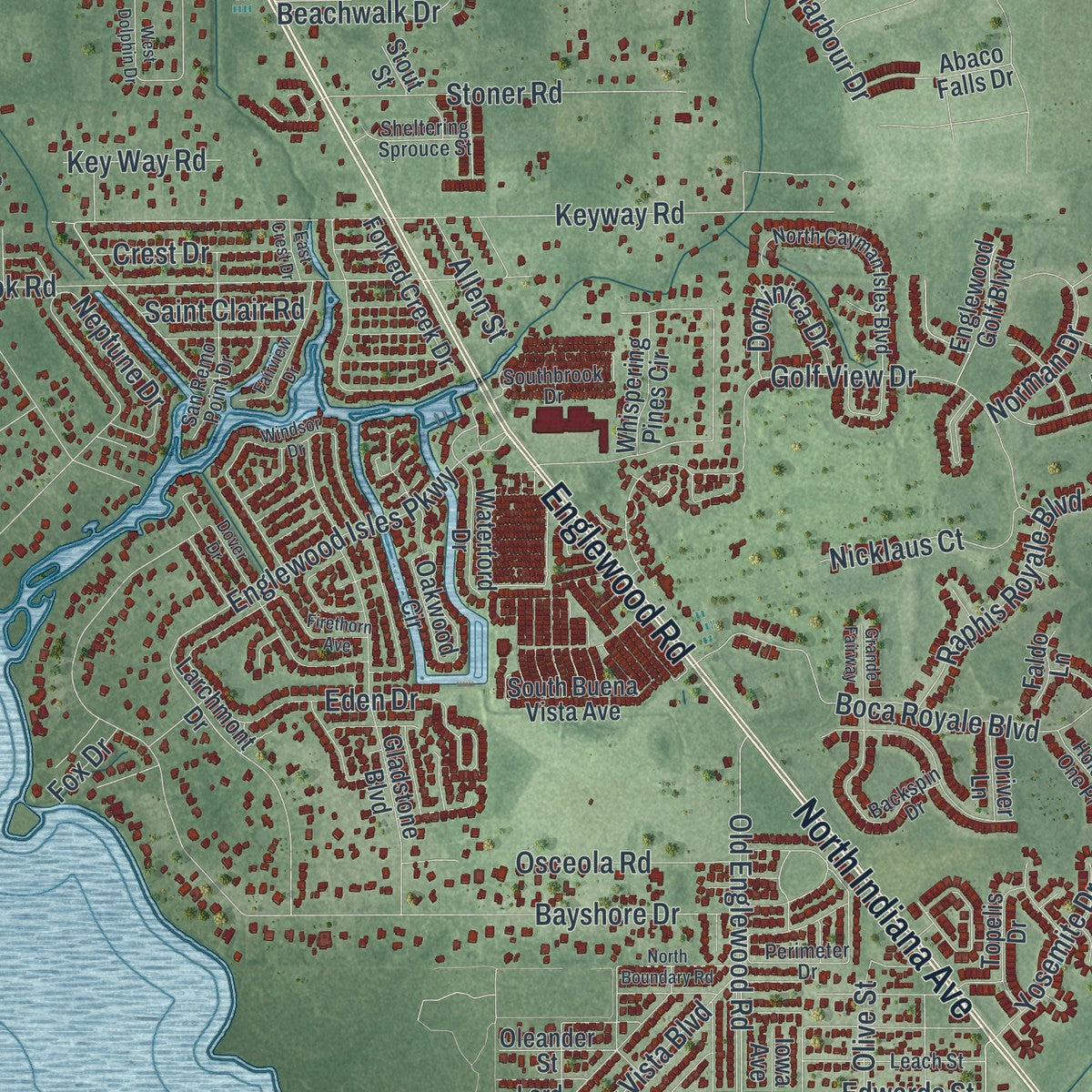 Close-up 1 of the Englewood, Florida map artwork