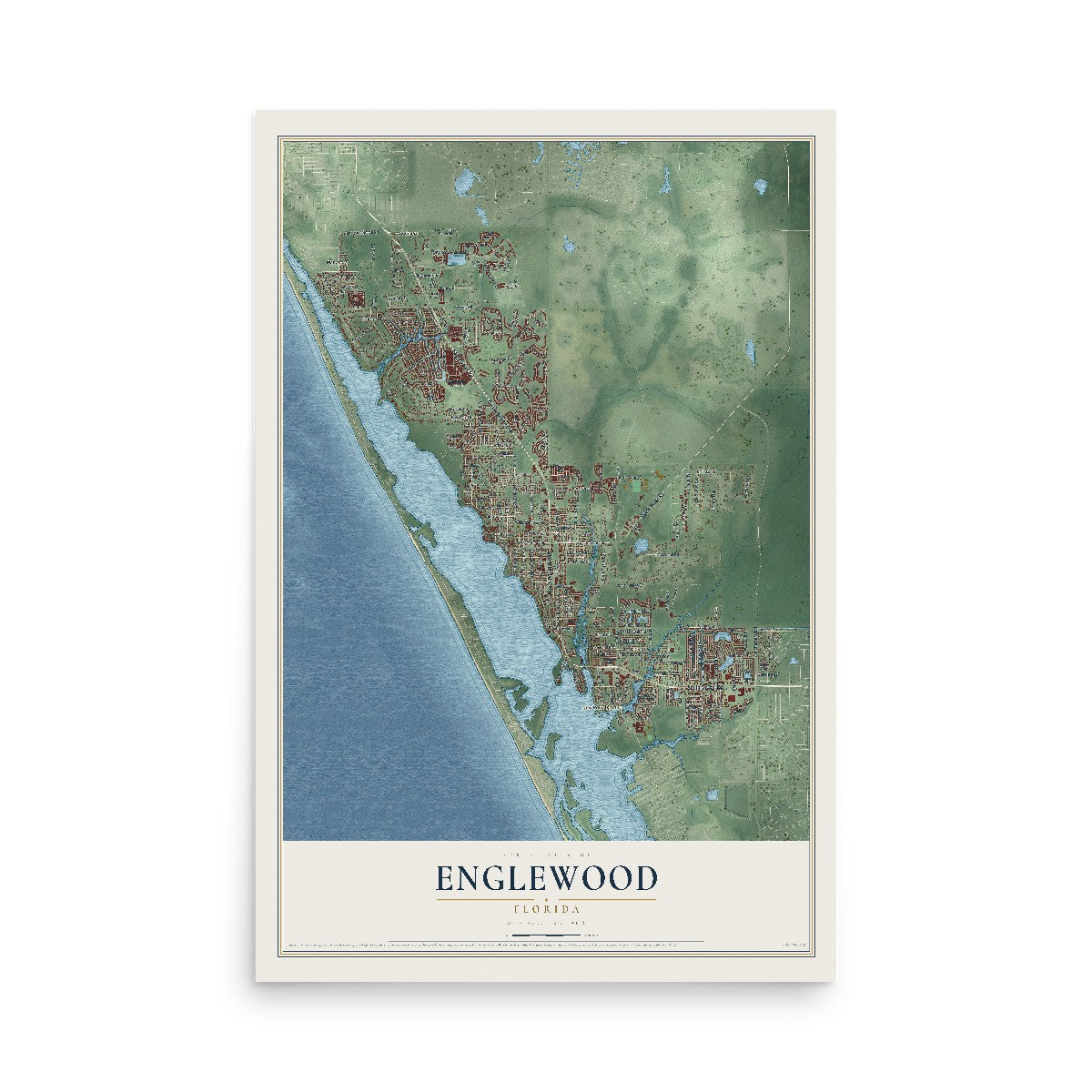 Englewood, Florida map print, 12" x 18" Archival Matte Print mockup