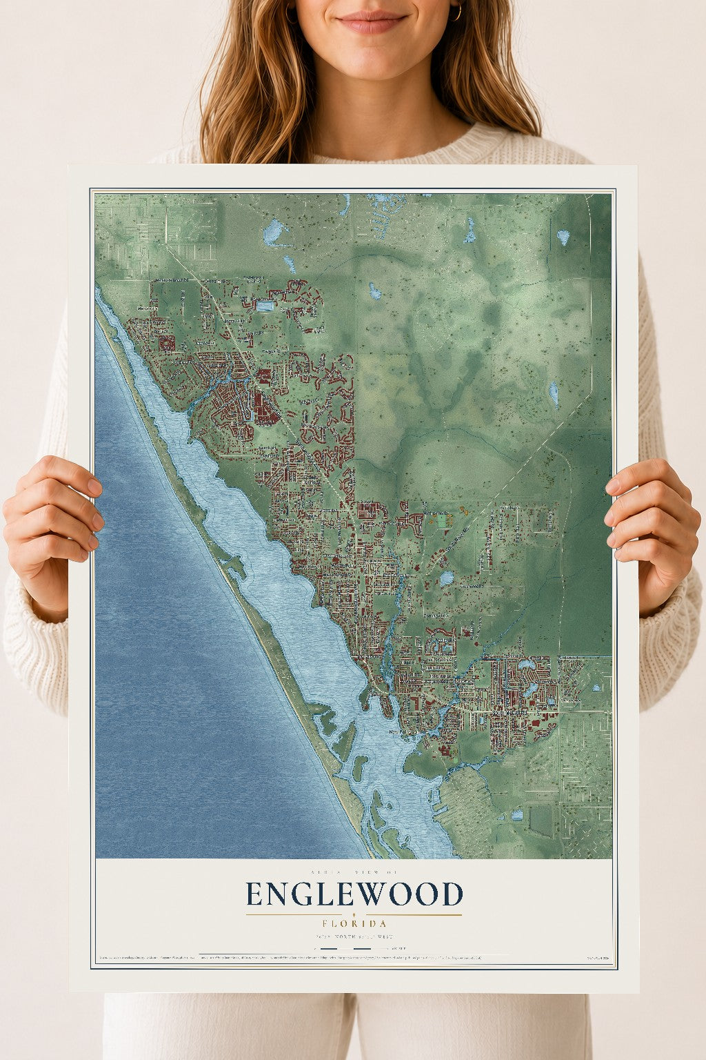 Englewood, Florida map print, 18" x 24" Archival Matte Print mockup