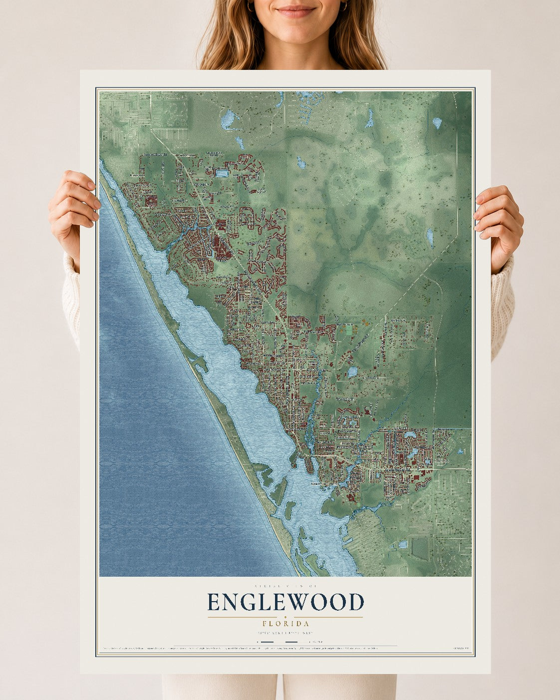 Englewood, Florida map print, 24" x 36" Archival Matte Print mockup