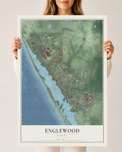 Englewood, Florida map print, 24" x 36" Archival Matte Print mockup
