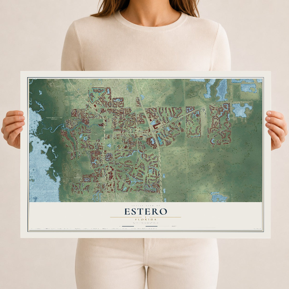 Estero, Florida map print, 12" x 18" Archival Matte Print mockup