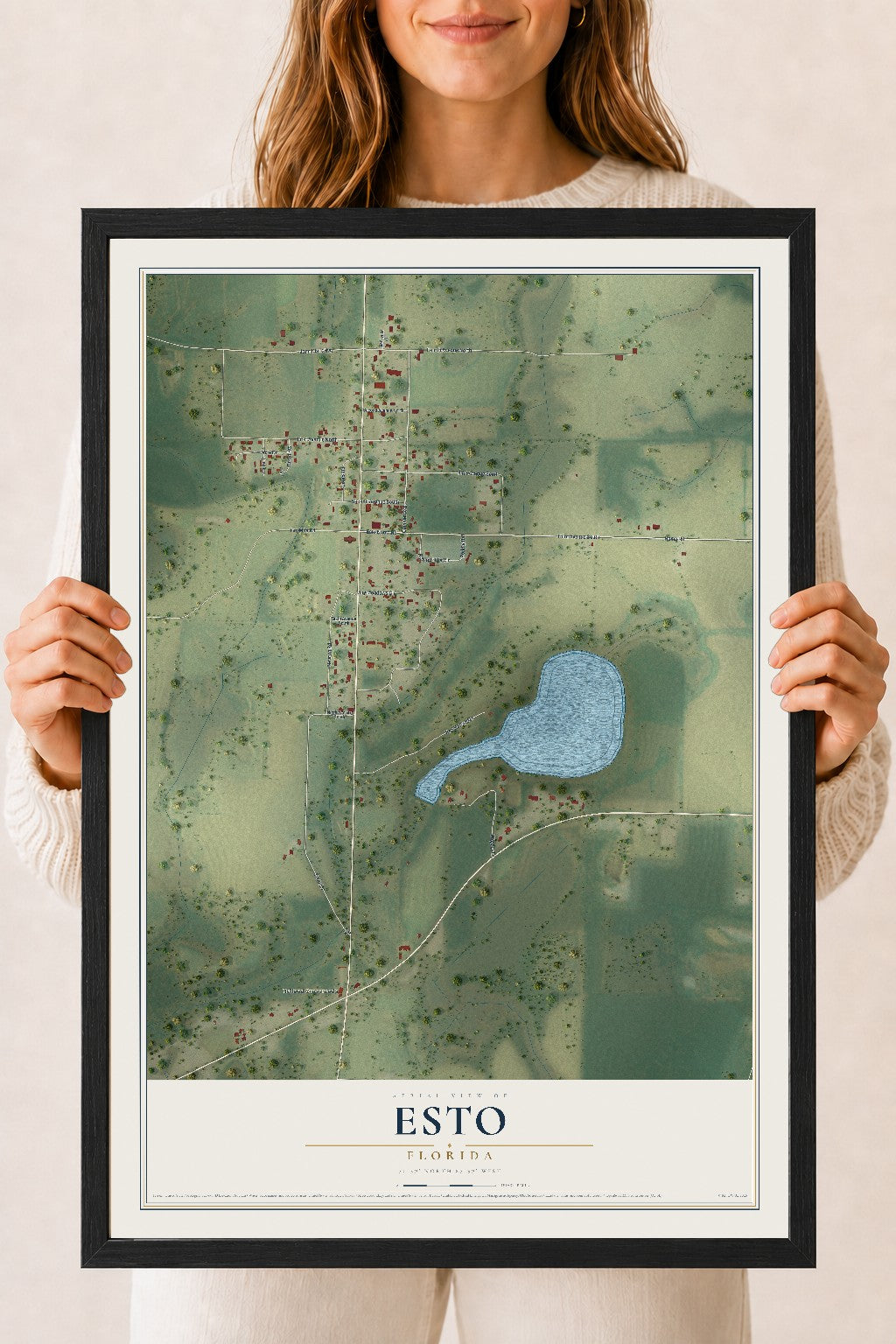 Esto, Florida map print, 18" x 24" W/ Black Ayous Wood Frame mockup