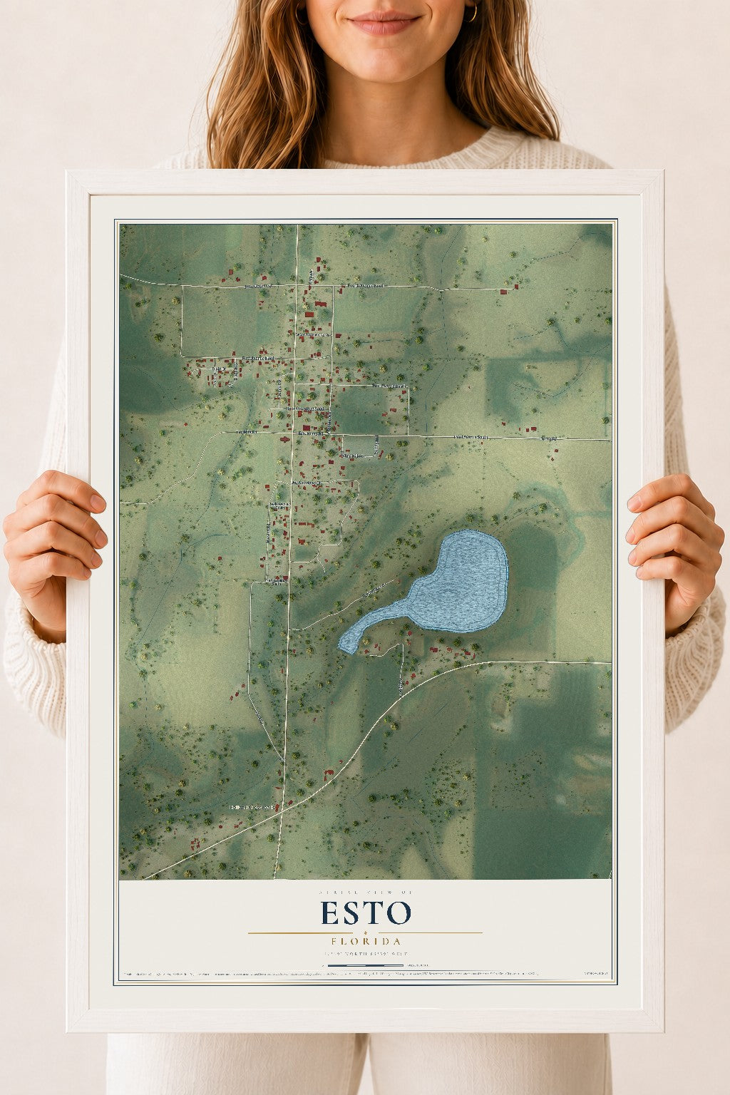 Esto, Florida map print, 18" x 24" W/ White Ayous Wood Frame mockup
