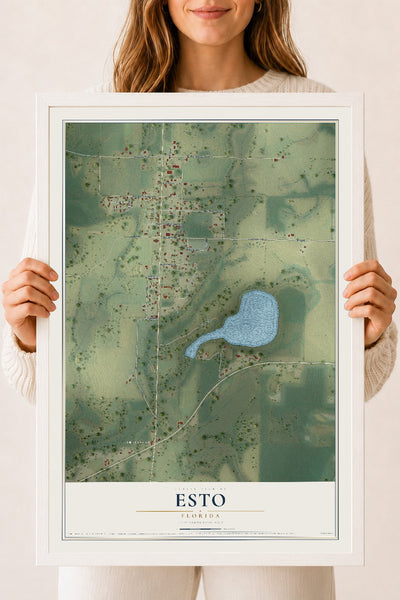 Esto, Florida map print, 18" x 24" W/ White Ayous Wood Frame mockup